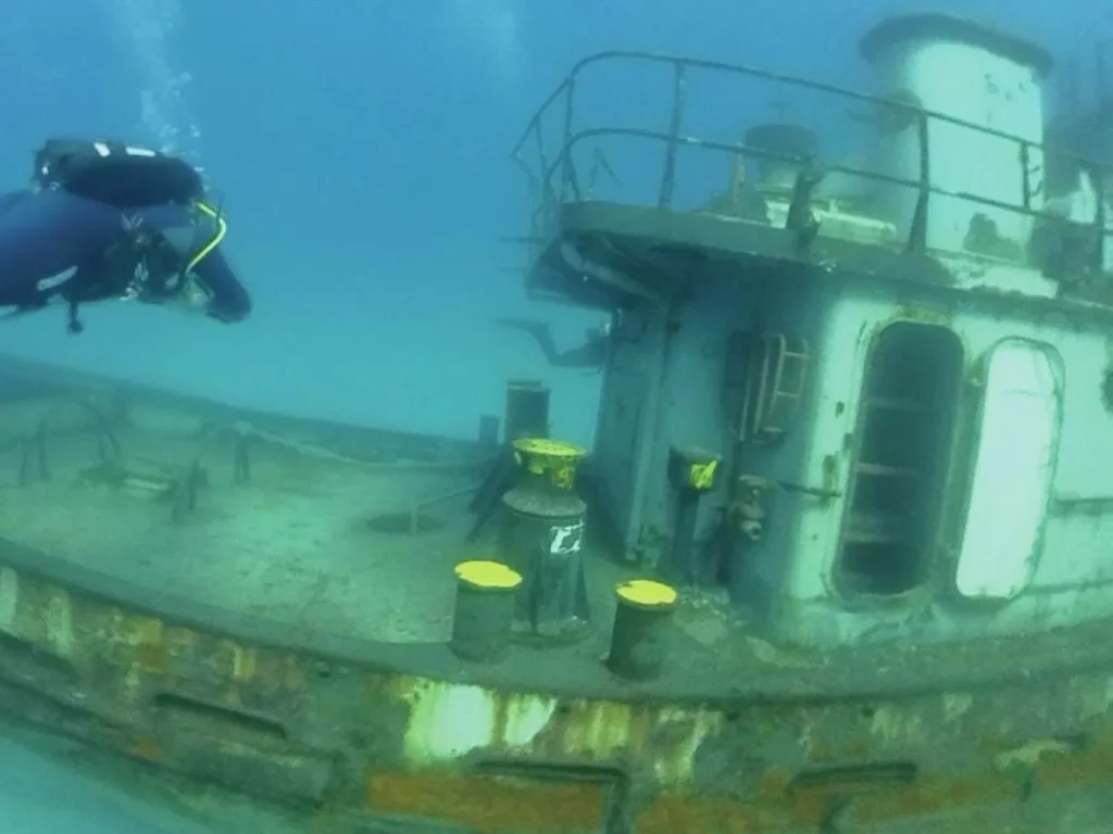 Tugboat Nestor in the marine recreational diving park in Crete