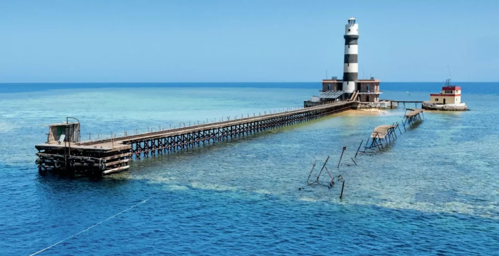 Lighthouse atop Daedalus Reef in the southern Red Sea