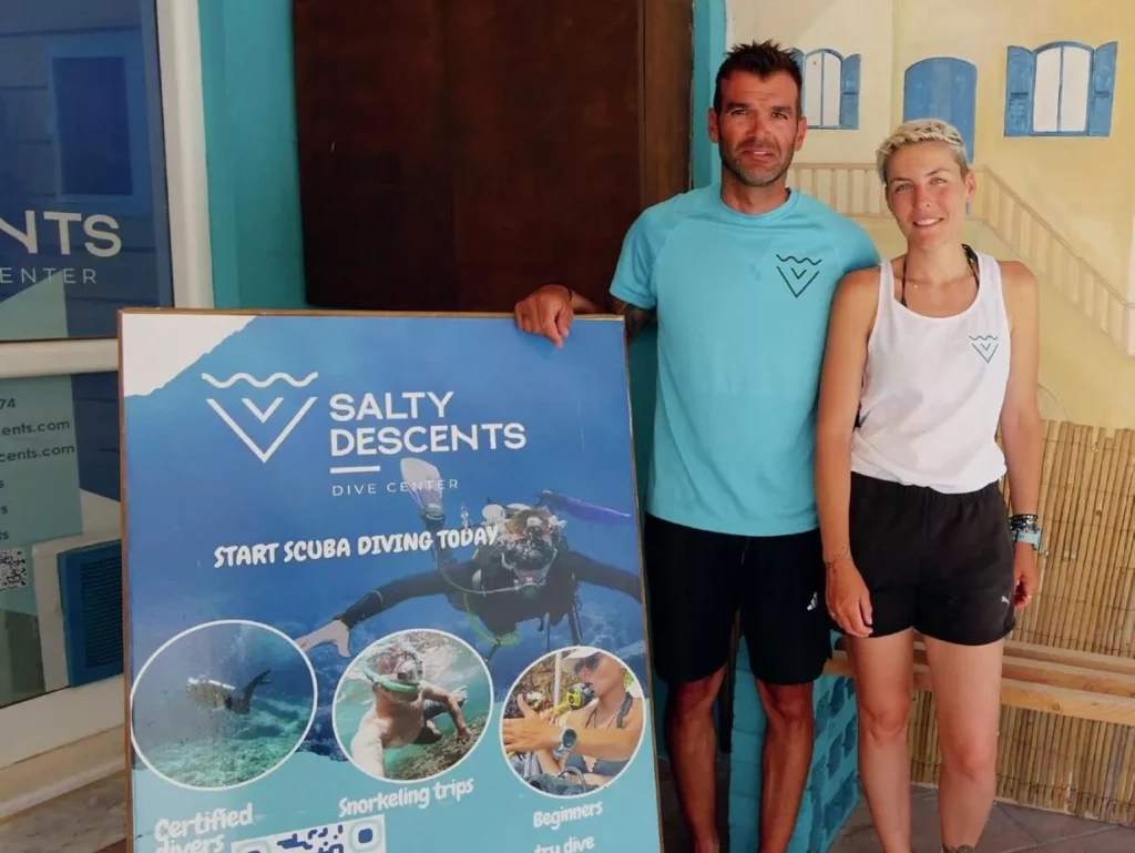 Salty Descents dive centre owners Giorgos and Ioanna