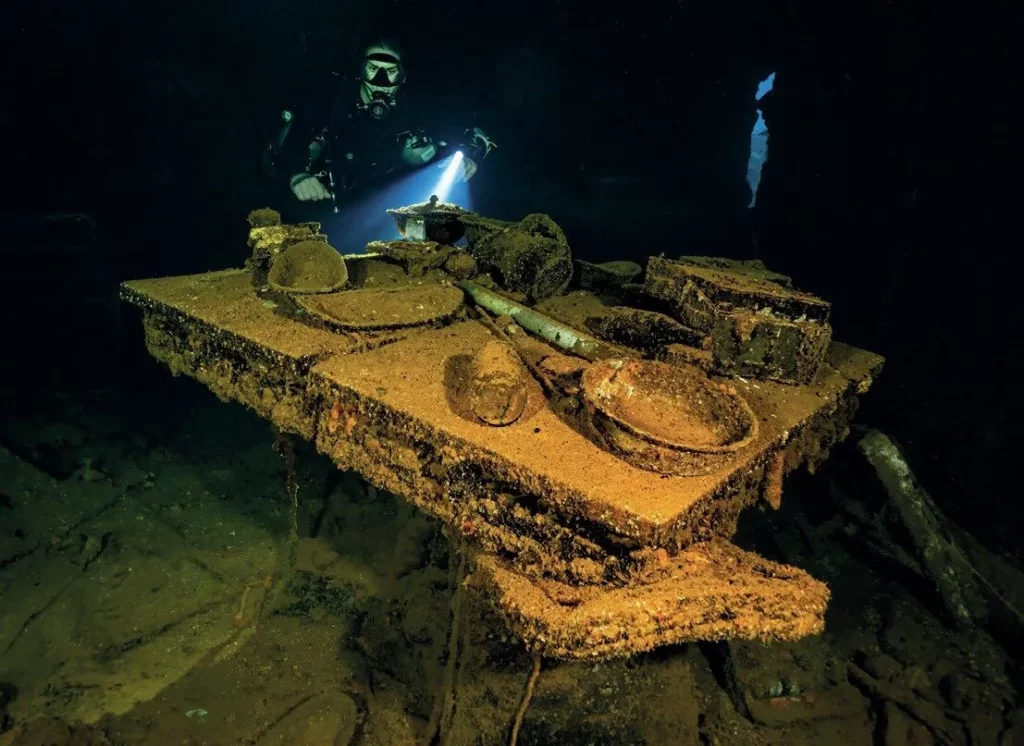 Inside the Captain's quarters of a wreck in Bikini Atoll