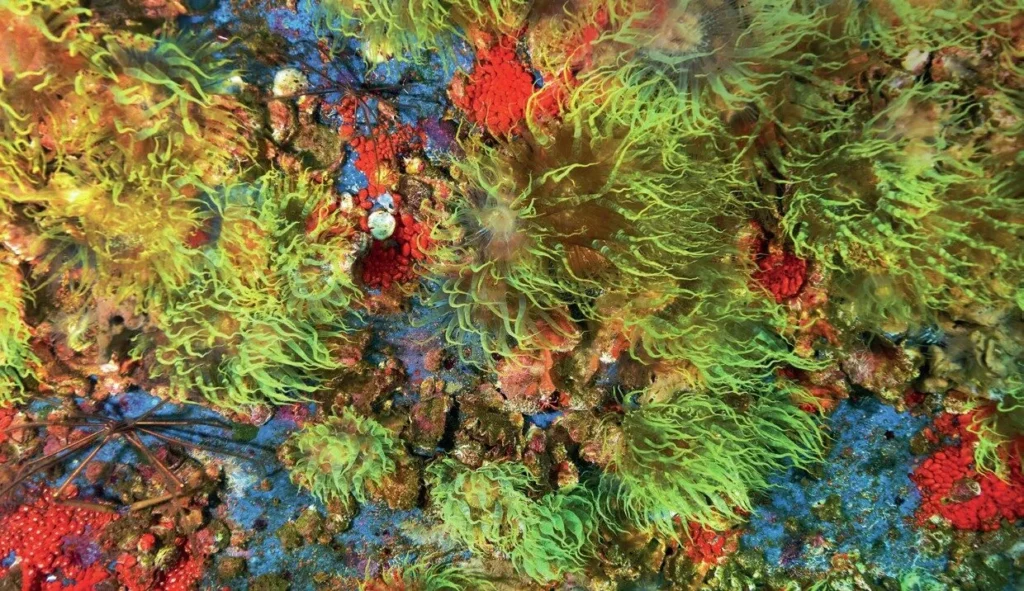 Closeup of anemones on the wreck of the Cyclops in FLorida