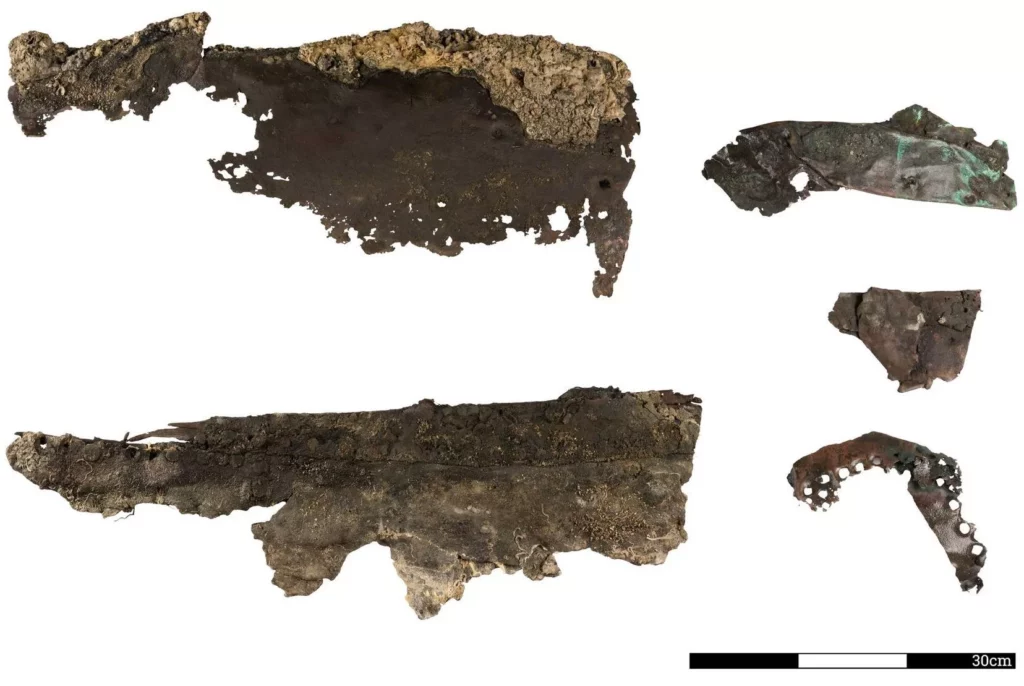 Divers’ shipwreck discovery links Lord Elgin to marbles 6 Fragments of the ship's external copper plating (Nikos Stournaras / Ministry of Culture)