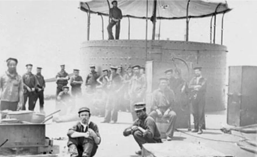 The USS Monitor crew rest on deck on 9 July, 1862 (James F Gibson / Library of Congress)