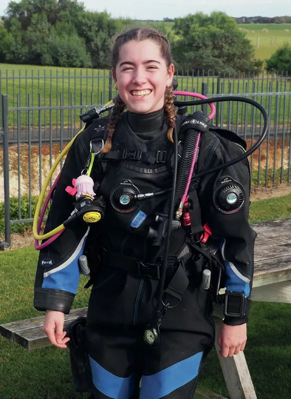 Ryleigh Broughton in full scuba gear