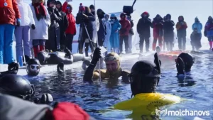 Alexey Molchanov in Lake Baikal after the 91m free dive