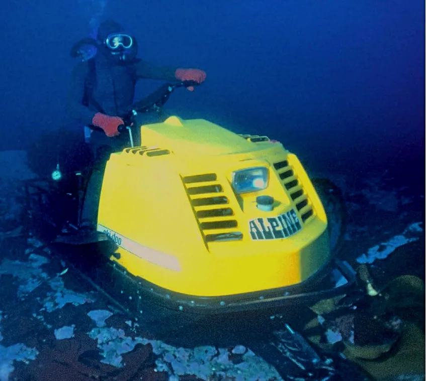 'Underwater anywhere': Ace diver-cameraman Doug Allan dies 7 Submerged snow machine (Doug Allan)