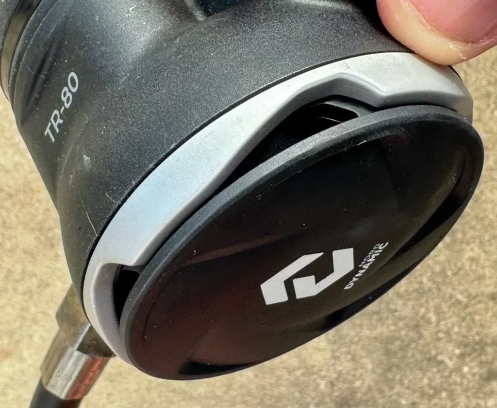 Detailed view of the Dynamic Nord TR-80 second stage featuring side water inlet openings to prevent free-flow.