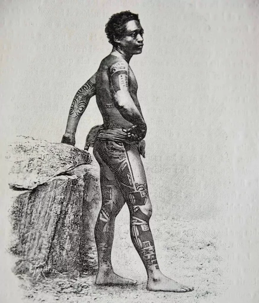 Tattooed 19th-century Marquesan warrior 