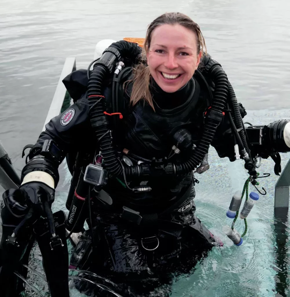 Iceland’s Underwater Frontier: Science in Silfra 11 Diver Yana Stashkevich smiling after a successful scientific sampling dive in Iceland.