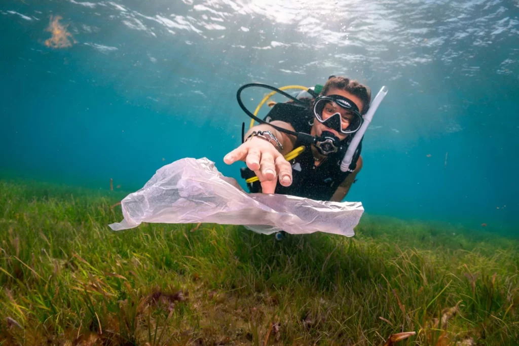 PADI rewards pros as it joins TIME shortlist 3 Diver removing plastics debris