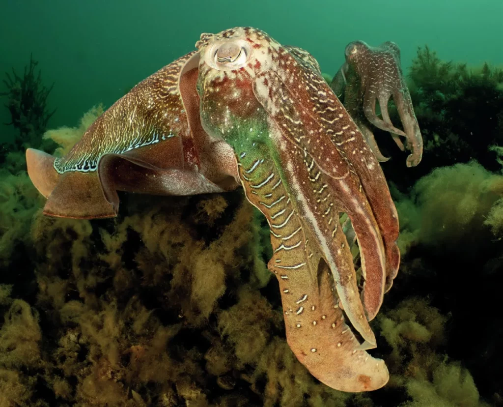 Diving with Diana Fernie 14 A vibrant giant cuttlefish swimming in South Australia, photo by Diana Fernie.
