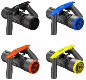 Four distinctive colorways of the Edge Smart K5 Sea Scooter featured in this Gear Test Extra.