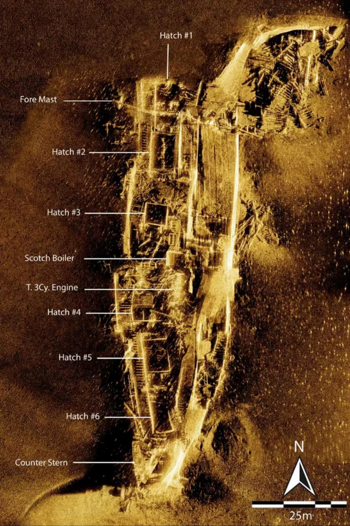 WW2 shipwrecks from USA's only invaded territory revealed 3 Sonar imagery of the Kotohira Maru shipwreck