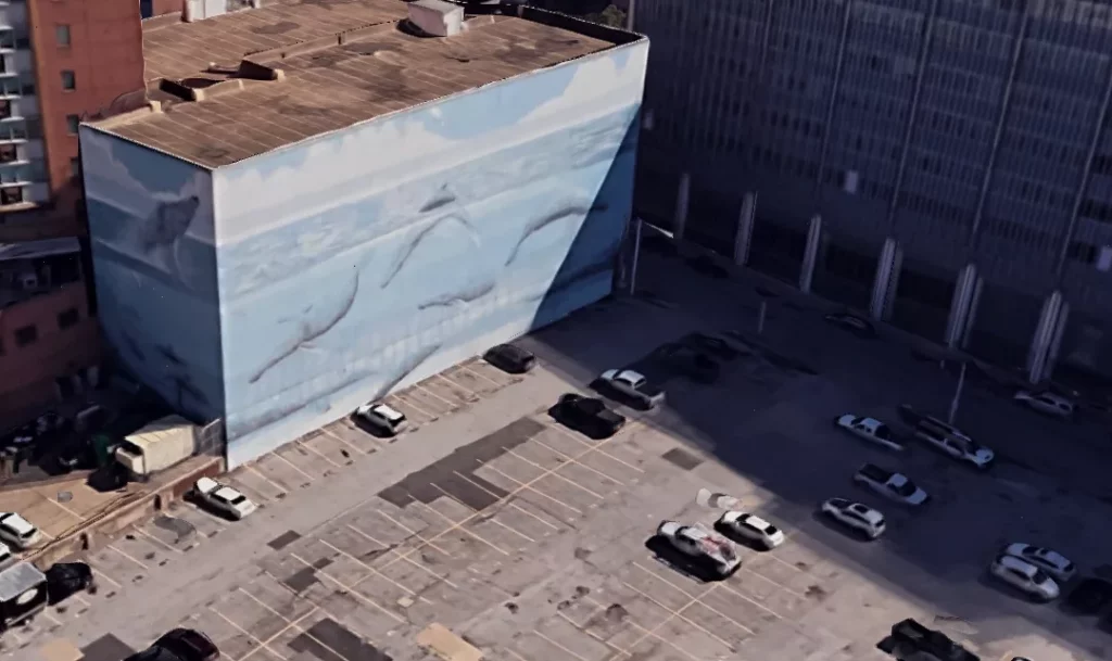 The Whaling Wall mural in Dallas as it appeared until FIFA got involved (Google Maps)