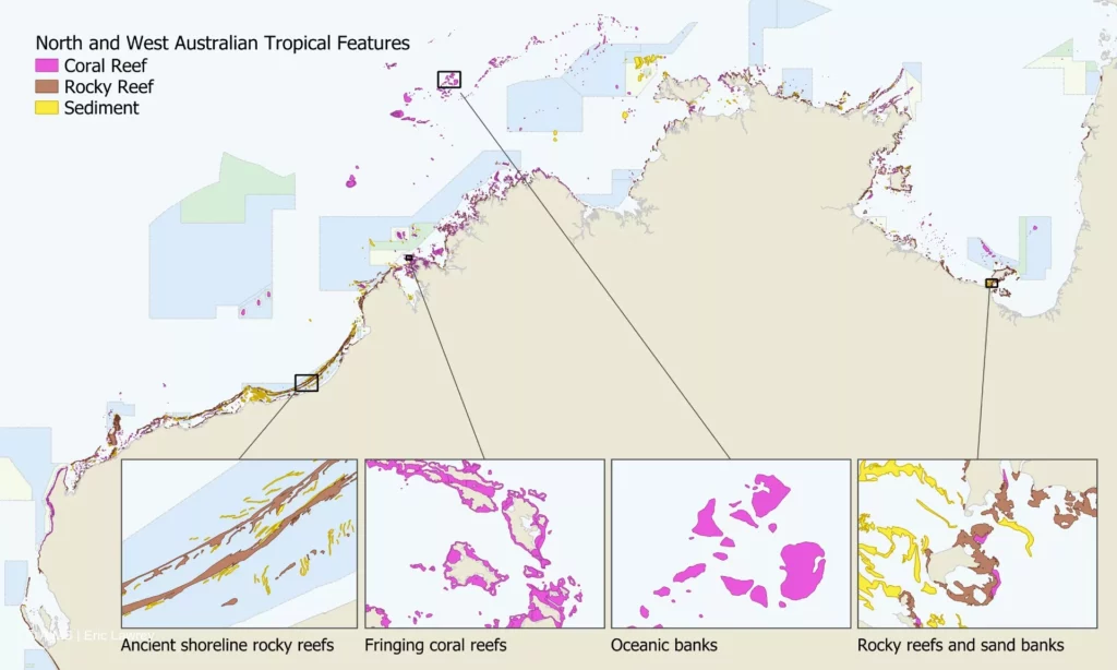 Sat-image technique exposes 1,000 ‘invisible’ coral reefs 2 Distinguishing different types of reef (Dr Eric Lawrey / AIMS)