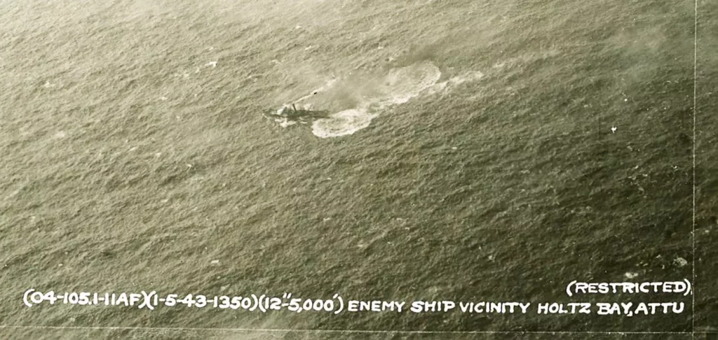 WW2 shipwrecks from USA's only invaded territory revealed 2 Photo taken during aerial bombing of the ship (National Archives, Record Group 80-S)