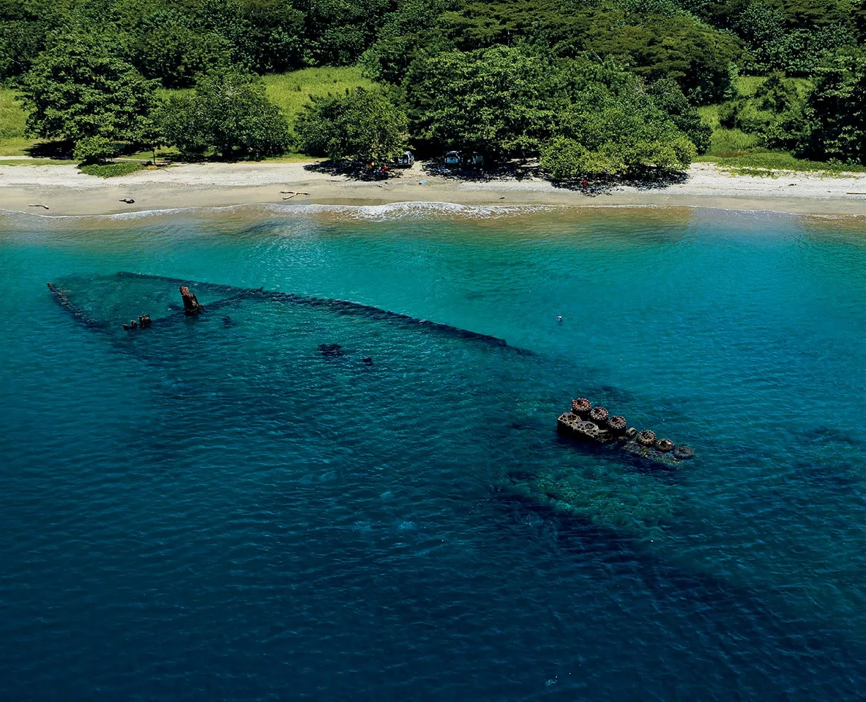 Drone shot of the Kinugawa Maru wreck