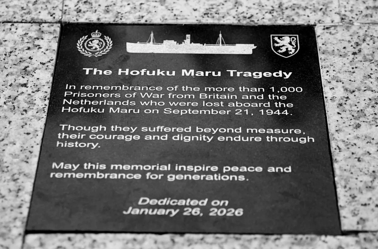 Plaque dedicated to the POWs who died on the Hōfuku Maru from the Hellships Memorial, Subic Bay (Discovery’s Expedition Unknown)