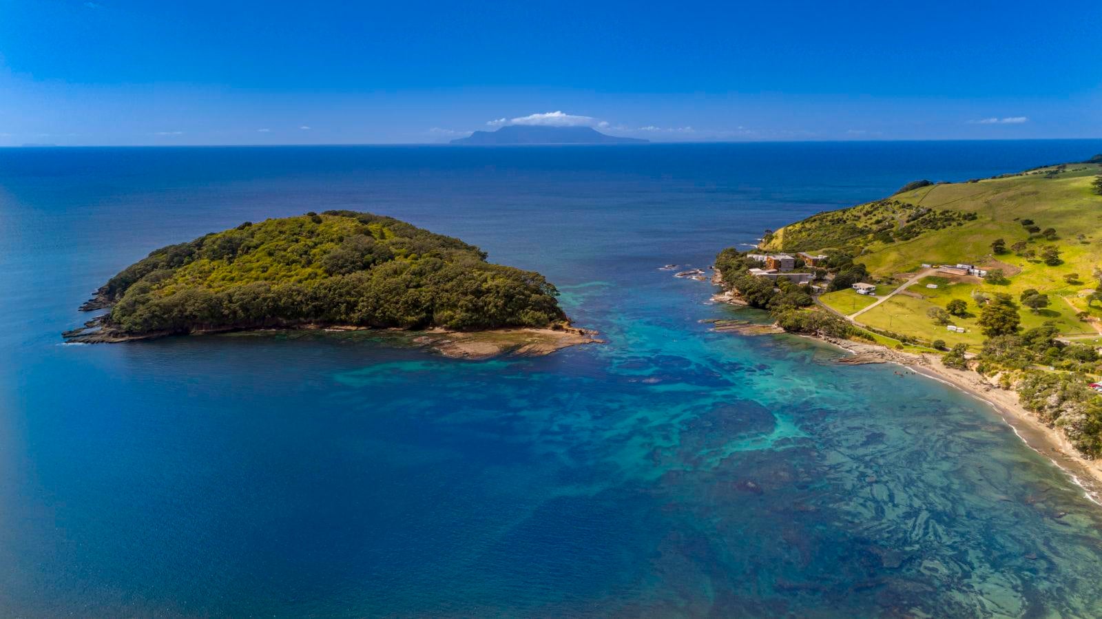 A Photograph of Goat Island with Little Barrier Island in the Distance