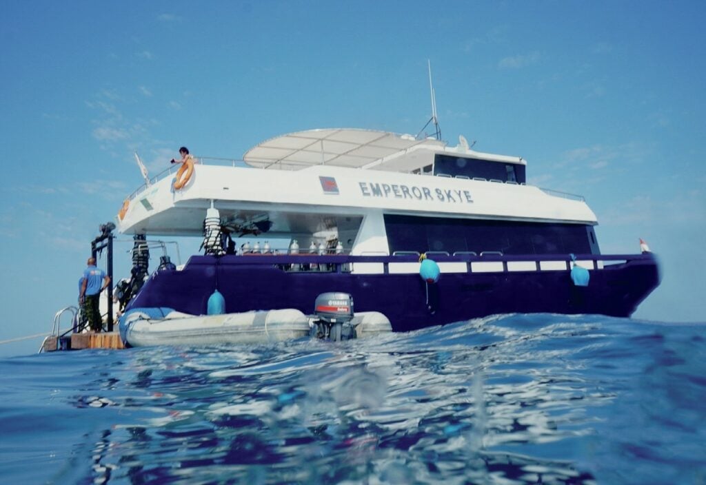Emperor Skye dive boat at Wadi Sabarah Red Sea dive resort, Egypt, ready for Red Sea diving excursions