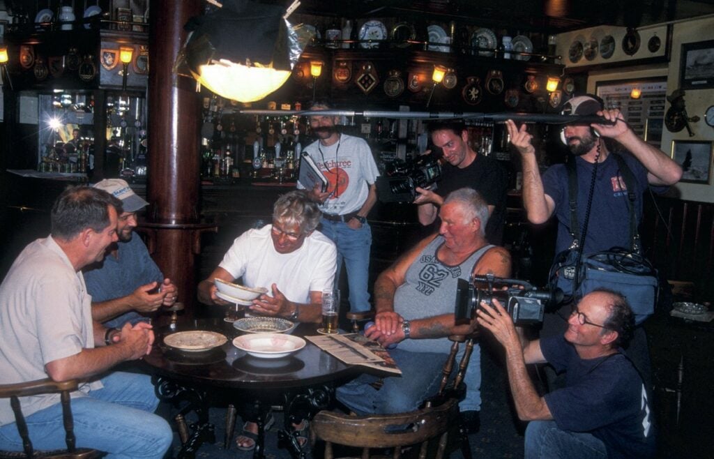 John Chatterton and Richie Kohler interview divers for the TV show Deep Sea Detectives