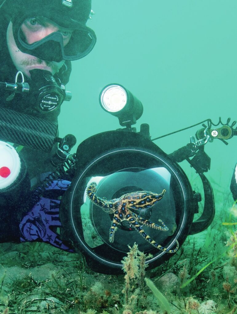 Malcolm Nobbs: Diving Adventures and Underwater Photography Expert 6 Malcolm Nobbs photographing an octopus during a dive