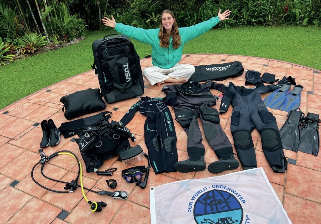 Diving into Discovery: Life as an Our World-Underwater Scholarship Society Scholar 1 Sophie with all her sponsored equipment